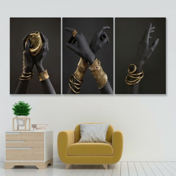 طقم لوحات جدارية فنية لتزين الحائط بتصميم عصري هاندز - ثلاث قطع