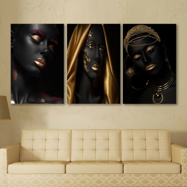 طقم لوحات جدارية فنية لتزين الحائط بتصميم امرأة - ثلاث قطع