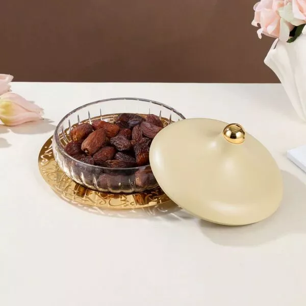 تمرية متوسطة زجاج من جوار - كريمي وذهبي