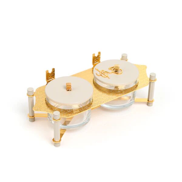 طقم تقديم مكسرات قطعتين مع صينية من جوار - بيج وذهبي