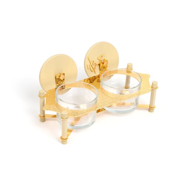 طقم تقديم مكسرات قطعتين مع صينية من جوار - كريمي وذهبي