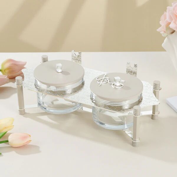 طقم تقديم مكسرات قطعتين مع صينية من جوار - بيج وفضي