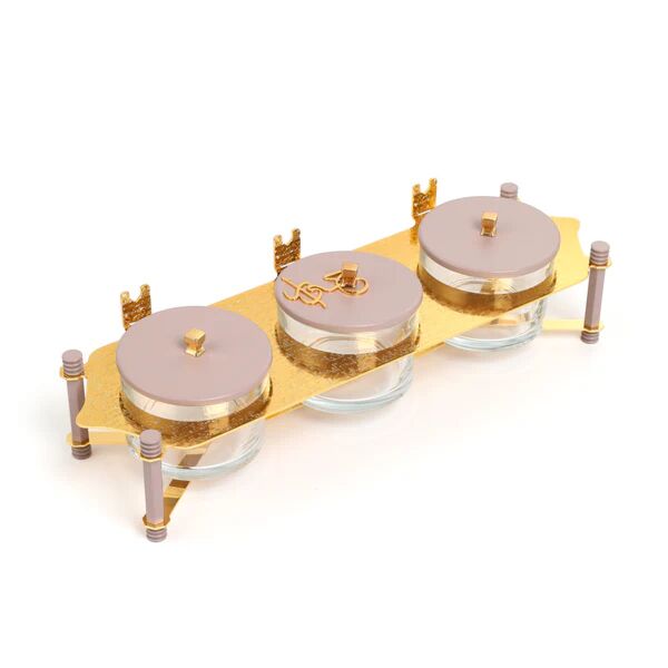 طقم تقديم مكسرات 3 قطع مع صينية من جوار - بنفسجي وذهبي