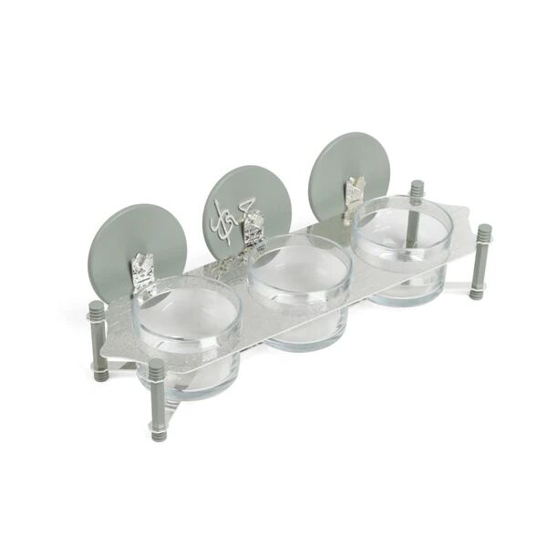 طقم تقديم مكسرات 3 قطع مع صينية من جوار - اخضر فاتح وفضي