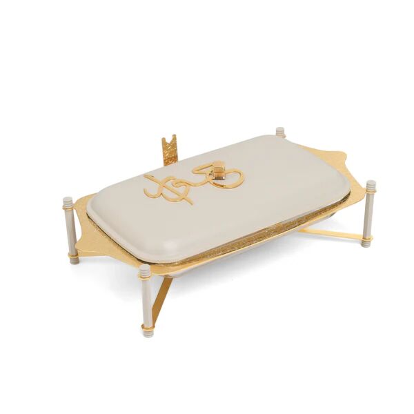 حافظة تقديم طعام وسط ستانليس من جوار - بيج وذهبي