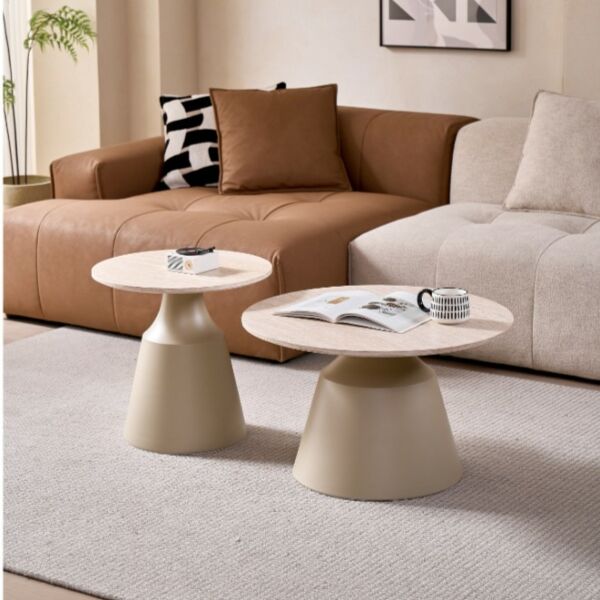 طقم طاولة قهوة وطاولة جانبية فاليريا - بيج