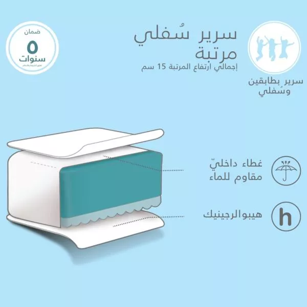 مرتبة توين إسفنج لوحدة سرير نهاري سفلية 90x190 سم - ابيض
