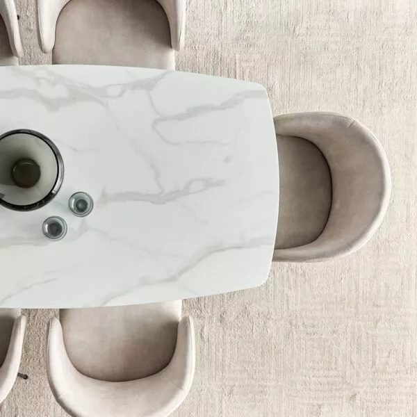 طقم طاولة طعام بسطح سيراميك ل 6 اشخاص كريس - ابيض واسود