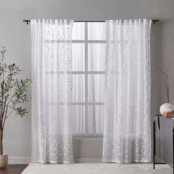 طقم ستائر شفافة زهرية قطعتين - 135x300 سم