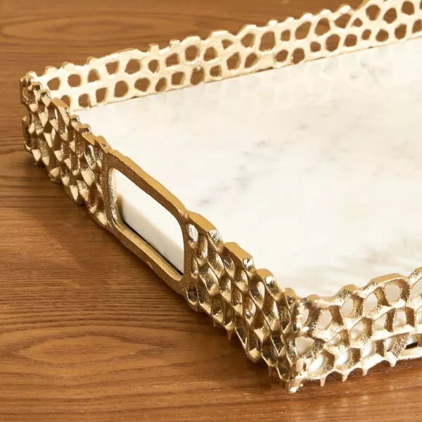 صينية ديكور تريليس تمارا - ابيض وذهبي