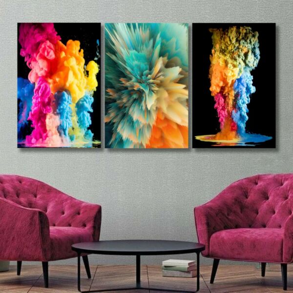 طقم لوحات جدارية فنية مكس لتزين الحائط بتصميم تجريدي ثلاث قطع-متعدد الالوان