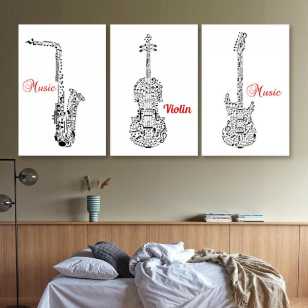 طقم لوحات جدارية فنية لتزين الجدار بتصميم موسيقى- ثلاث قطع
