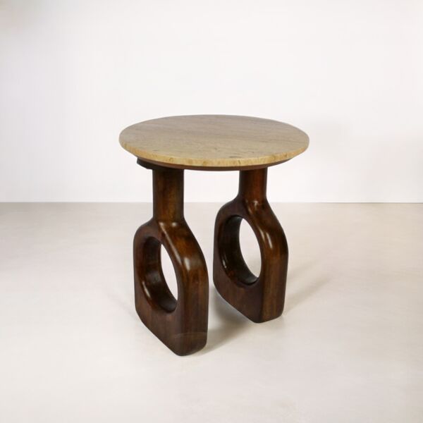 طاولة جانبية سطح رخام ترافنتينو فيون - خشبي غامق