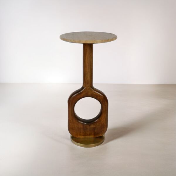 طاولة جانبية سطح رخام ترافنتينو فيرو - خشبي غامق