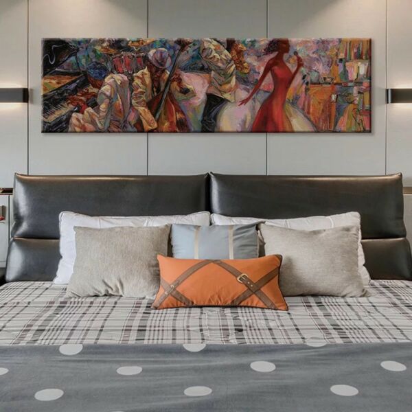 لوحة كنفاس للفنان رومان نوجين فرقة موسيقية - بدون اطار- 150-70 سم