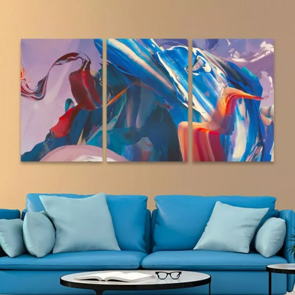 لوحة جدارية فنية بتصميم تجريدي بعدة ألوان - ثلاث قطع - مقاس 120x60 سم