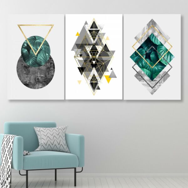 طقم لوحات جدارية فنية لتزين الحائط بتصميم عصري تروبيكال - ثلاث قطع