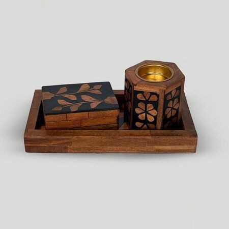 طقم مبخرة فلور 3 قطع أسود وخشبي