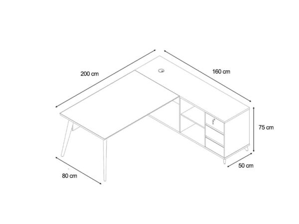 مكتب ريناز مع ملحق 200 سم-ابيض