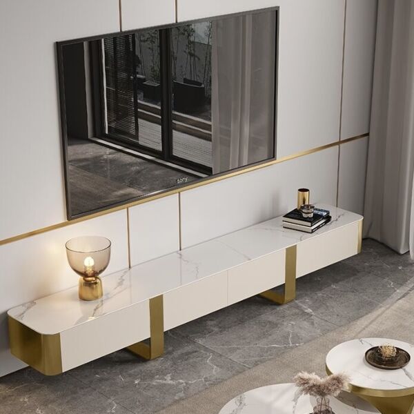  طاولة تلفزيون مودرن كليرتل بمساحات تخزين - أبيض وكريمي