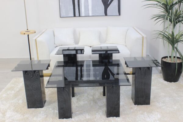 طقم طاولة قهوة مورنينج زجاج وحديد - أسود