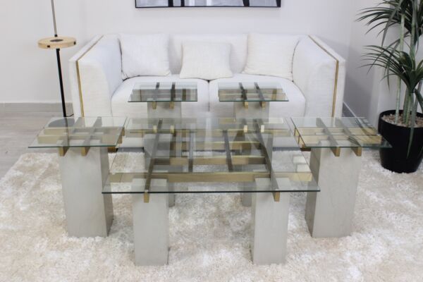 طقم طاولة قهوة مورنينج زجاج وحديد - بيج وشفاف