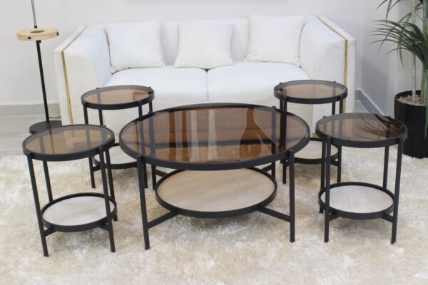 طقم طاولة قهوة 5 قطع جالاكسي - بيج واسود