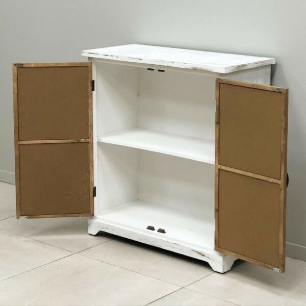 خزانة جانبية رفوف وخشب رونق-ابيض وبيج