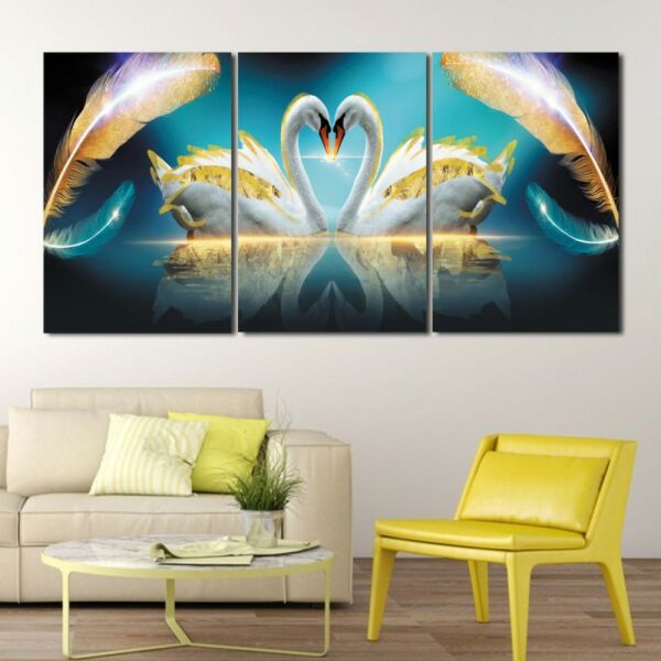 لوحة جدارية فنية بتصميم بجعات - ثلاث قطع  - مقاس 120x60 سم