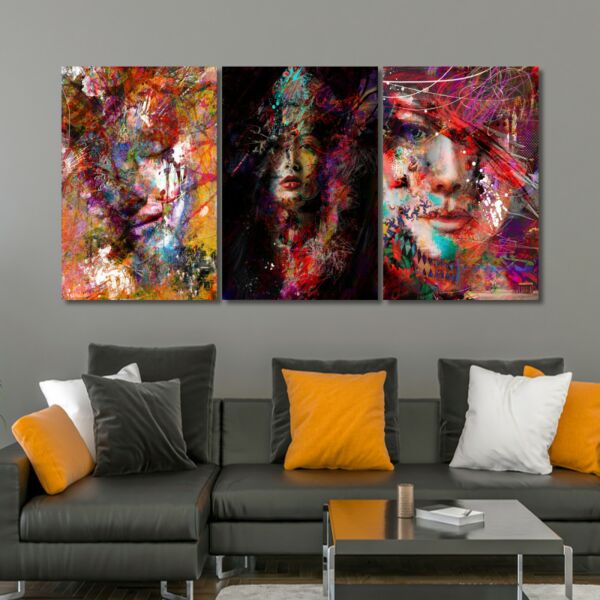 طقم لوحات جدارية فنية فايتر بتصميم امرأة 3 قطع - متعدد الالوان
