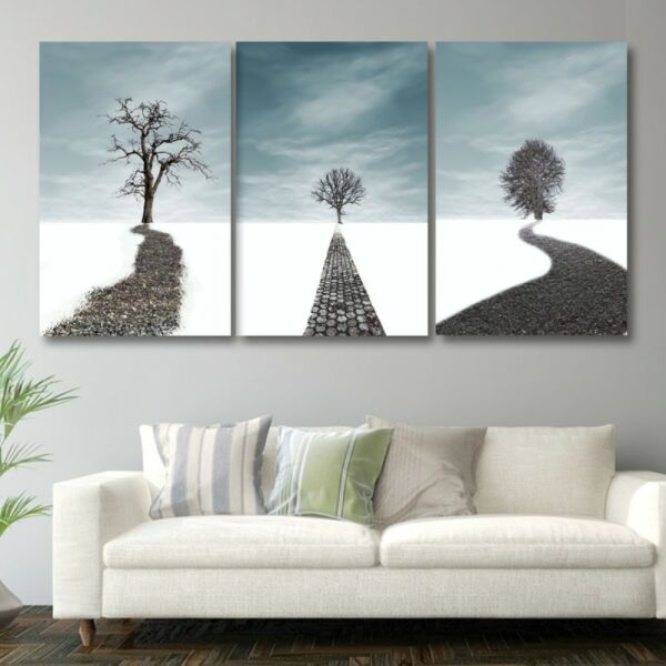 لوحة جدارية فنية بتصميم طبيعة الشتاء - ثلاث قطع  - مقاس 120x60 سم
