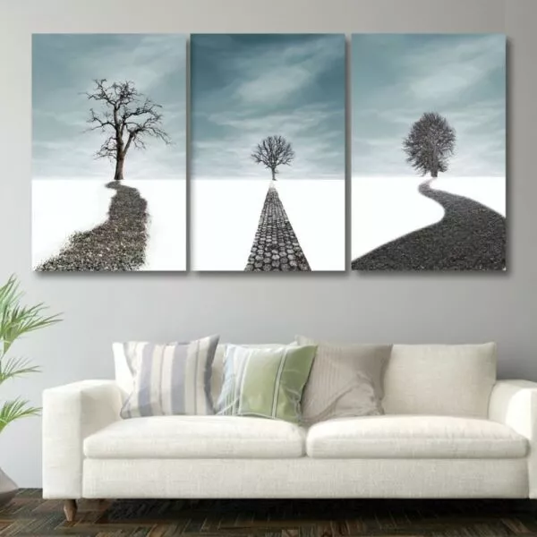 لوحة جدارية فنية بتصميم طبيعة الشتاء - ثلاث قطع  - مقاس 120x60 سم