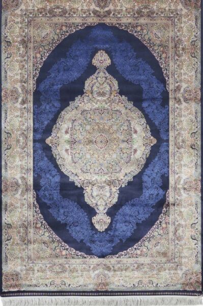 سجاد كلاسيك سوبر بابل حرير تركي - بيج وازرق