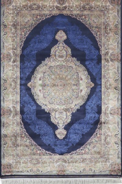 سجاد كلاسيك سوبر بابل حرير تركي - بيج وازرق