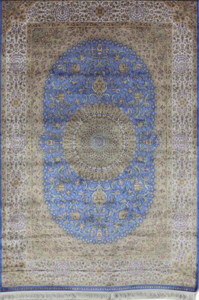 سجاد كلاسيك سوبر حرير تركي - بيج وازرق