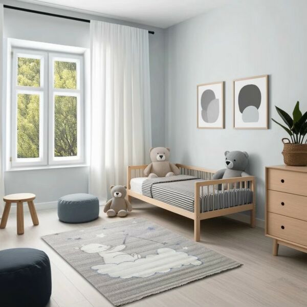 سجادة لافيتا للاطفال برسومات دب وغيمة - كريمي ومتعدد الالوان