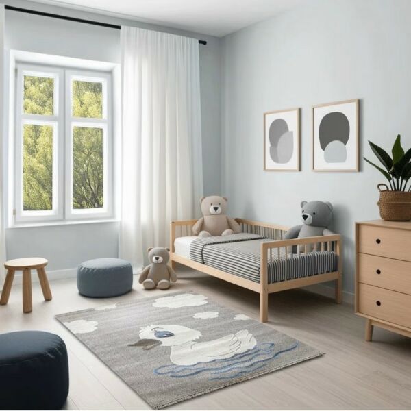 سجاد لافيتا للاطفال برسومات بطة - رمادي ومتعدد الالوان