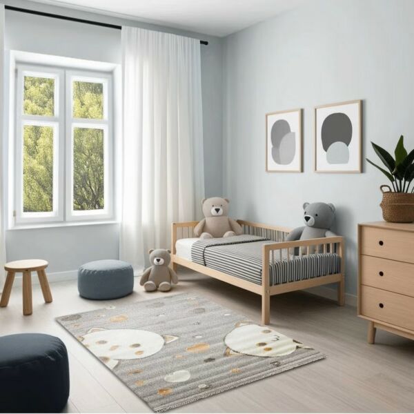 سجاد لافيتا للاطفال برسومات قطة - رمادي ومتعدد الالوان