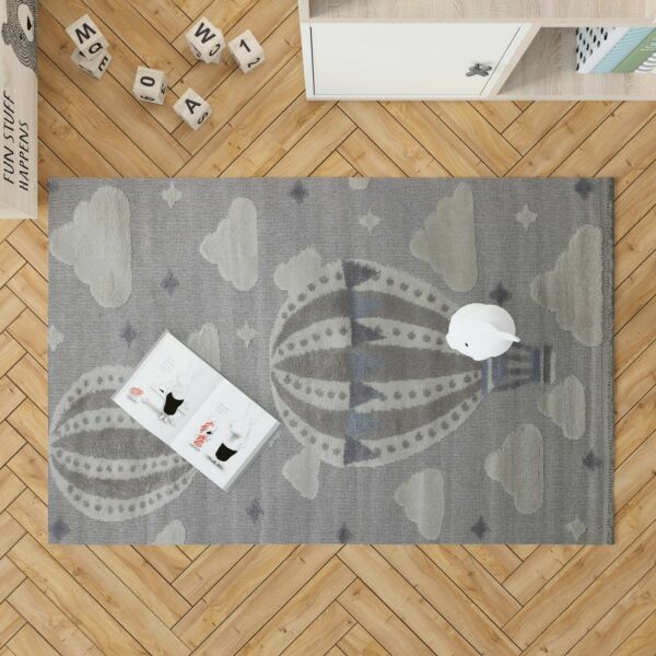 سجاد لافيتا للاطفال برسومات منطاد - رمادي ومتعدد الالوان