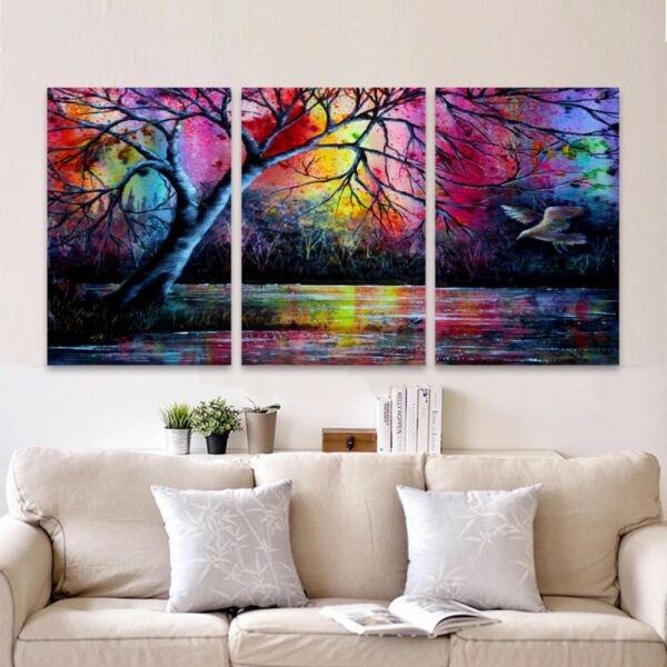 لوحة جدارية فنية بتصميم طبيعة ملونة - ثلاث قطع - مقاس 120x60 سم