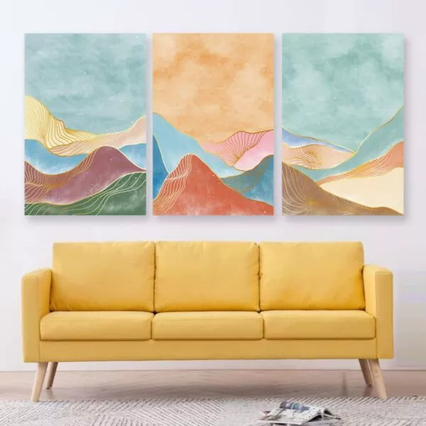 لوحة جدارية فنية بتصميم تجريدي كثبان رملية - ثلاث قطع - مقاس 120x60 سم