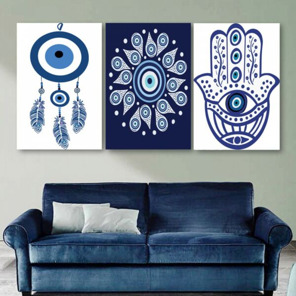 طقم لوحات جدارية فنية عين لتزين الحائط بتصميم تجريدي ثلاث قطع-متعدد الالوان