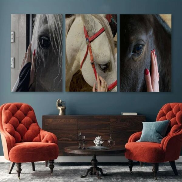طقم لوحات جدارية فنية هورسيس بتصميم حصان 3 قطع - متعدد الالوان