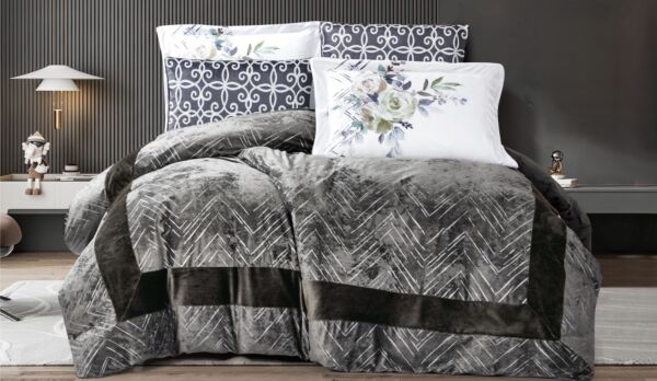 طقم لحاف كينج فيلروز مخمل 6 قطع - رصاصي