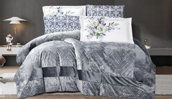 طقم لحاف كينج فيلروز مخمل 6 قطع - رمادي