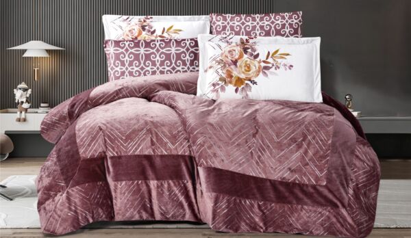 طقم لحاف كينج فيلروز مخمل 6 قطع - وردي
