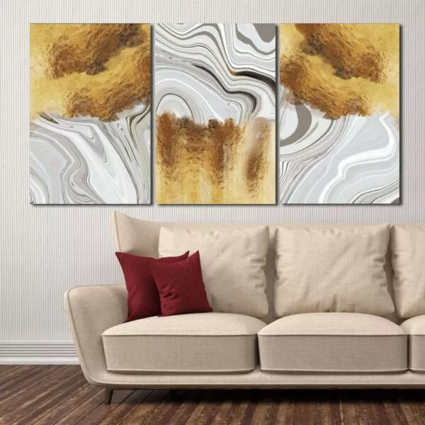 لوحة جدارية فنية بتصميم تجريدي راواند - ثلاث قطع  - مقاس 120x60 سم