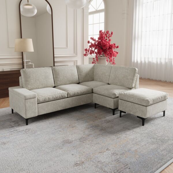 كنب زاوية يمين مع مساحة تخزين مانسيرا - بيج