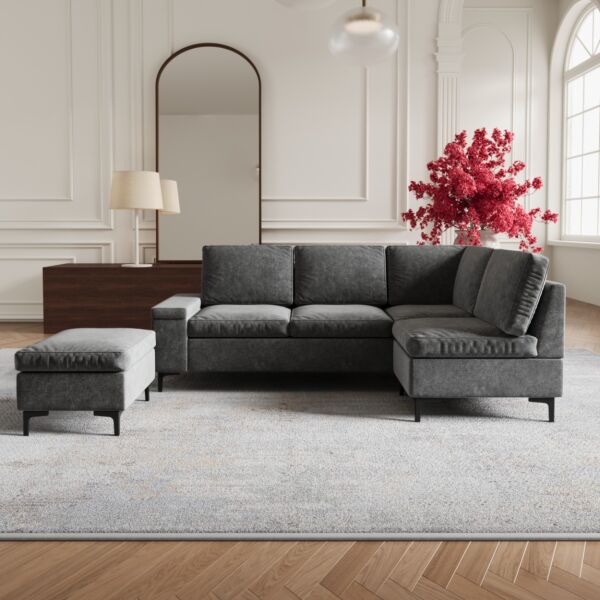 كنب زاوية يمين مع مساحة تخزين مانسيرا - رمادي