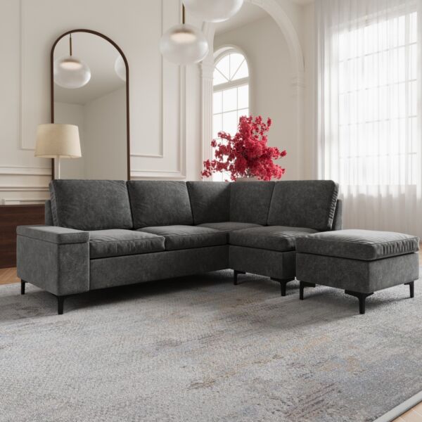 كنب زاوية يمين مع مساحة تخزين مانسيرا - رمادي